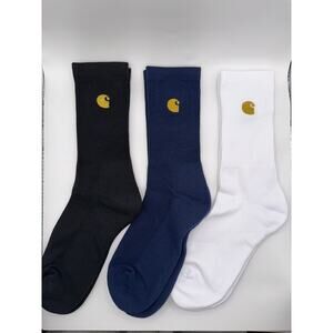 Carhartt WIP Chase Socks Navy Blue Gold Logo Crew Workwear Streetwear One Size